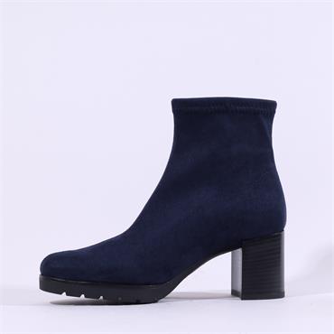 Miss Elastic Platform Block Heel Boot - Navy